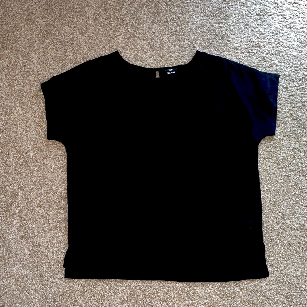 Bobeau Simple Oversized Black Side Slit Blouse Sz M